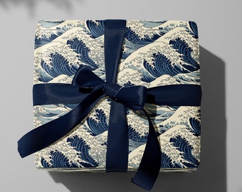 Great Wave off Kanagawa Wrapping Paper, Ocean Waves Christmas Gift Wrap, Hokusia Art Wrapping Sheets, Birthday Gift Wrap