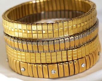 Pulsera ajustable de acero inoxidable dorado / Brazalete impermeable y resistente al deslustre