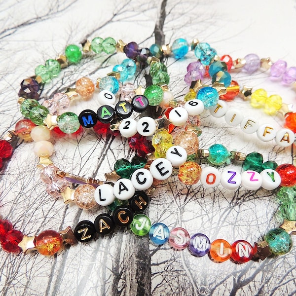 Custom Friendship Bracelets Crystal Beads Personalized Name Christmas Birthday For Her Him Cute One of a Kind Handmade