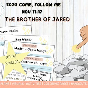 Peut inclure: Un téléchargement numérique pour un plan de leçon d'école du dimanche pour enfants sur le frère de Jared. Le plan de leçon comprend des visuels, des activités, des pages à colorier et des documents. Le titre de la leçon est "Créé à l'image de Dieu".