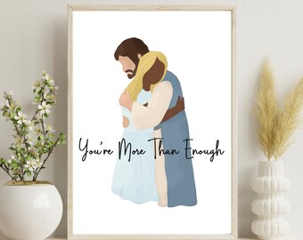 More Than Enough| BLONDE Hair DARK Skintone| Christ Hugging Woman| Gift for Women| Mother’s Day| Birthday| Missionary| Ministering| Wall art