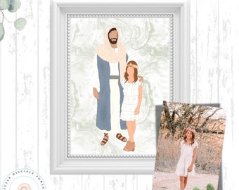 Child of God| Custom Portrait with Christ| Personalized Baptism Picture|LDS| Girl or Boy with Jesus Christ| Primary| Faceless Watercolor