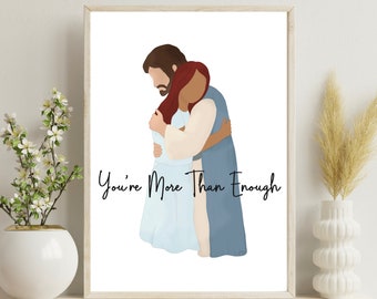 More Than Enough| RED Hair MEDIUM Skintone| Christ Hugging Woman| Gift for Women| Mother’s Day| Birthday| Missionary| Ministering| Wall art