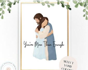 More Than Enough| Personalized Portrait| Christ Hugging a Woman| Various Hair Colors & Skin Tones| Gift for Women| Mother’s Day| Ministering