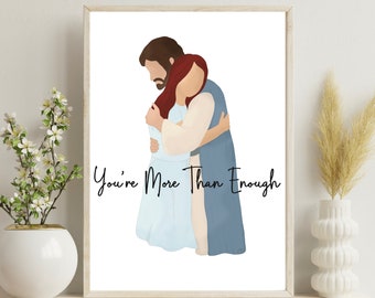 More Than Enough| RED Hair LIGHT Skintone| Christ Hugging Woman| Gift for Women| Mother’s Day| Birthday| Missionary| Ministering| Wall art