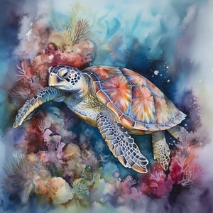 Water Color Turtle | Digital Art | AI Generated |AI Art | Downloadable | Printable |