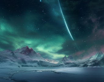 Night Sky | Shooting Star| Snow | Shooting Star | Digital Art | AI Generated |AI Art | Downloadable | Printable |