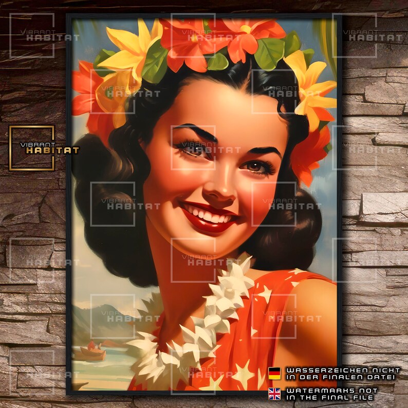 1940s Hula Girl Hawaii Poster, Hawaii Travel Poster, Hawaii Wall Art