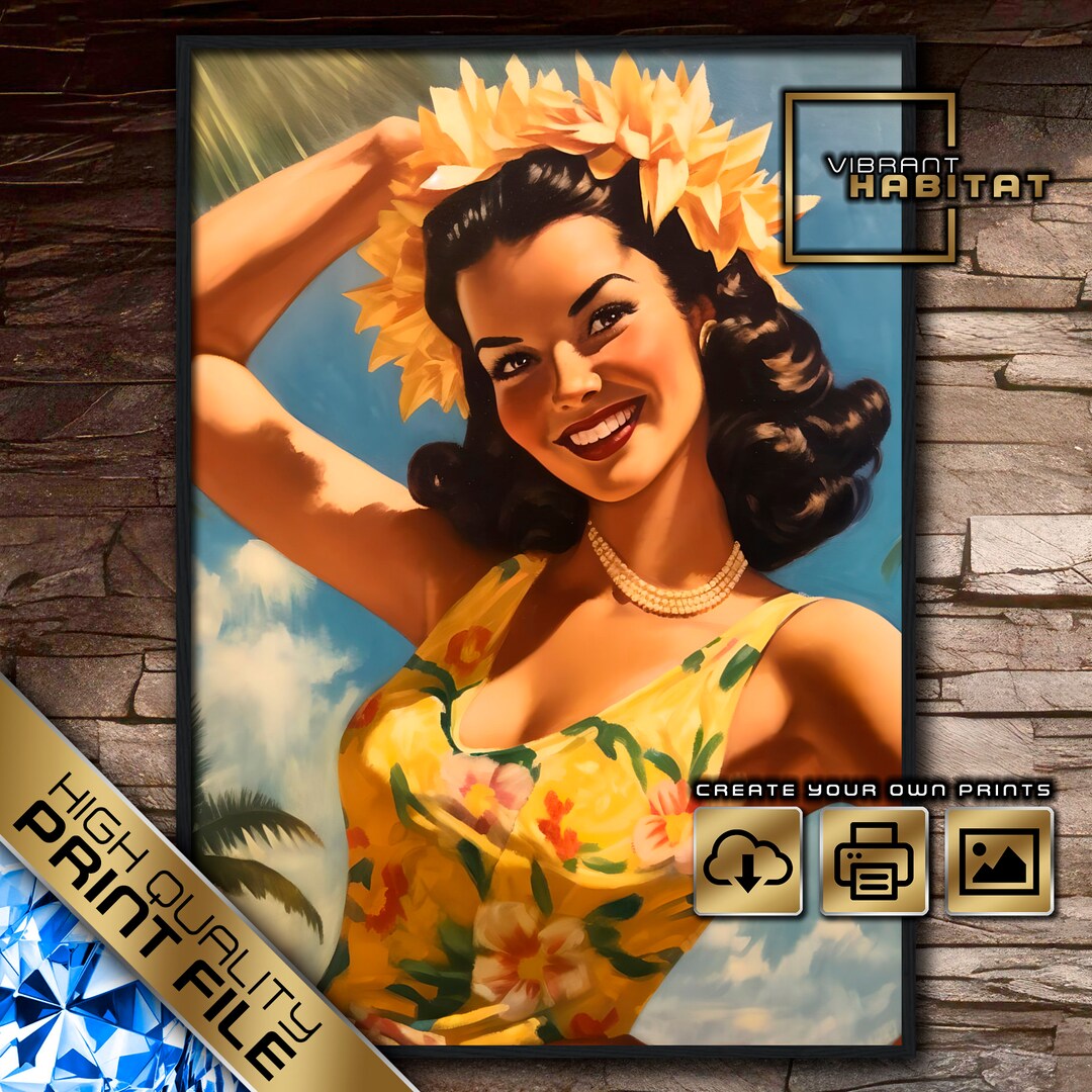 1940s Hula Girl Hawaii Poster, Hawaii Travel Poster, Hawaii Wall Art