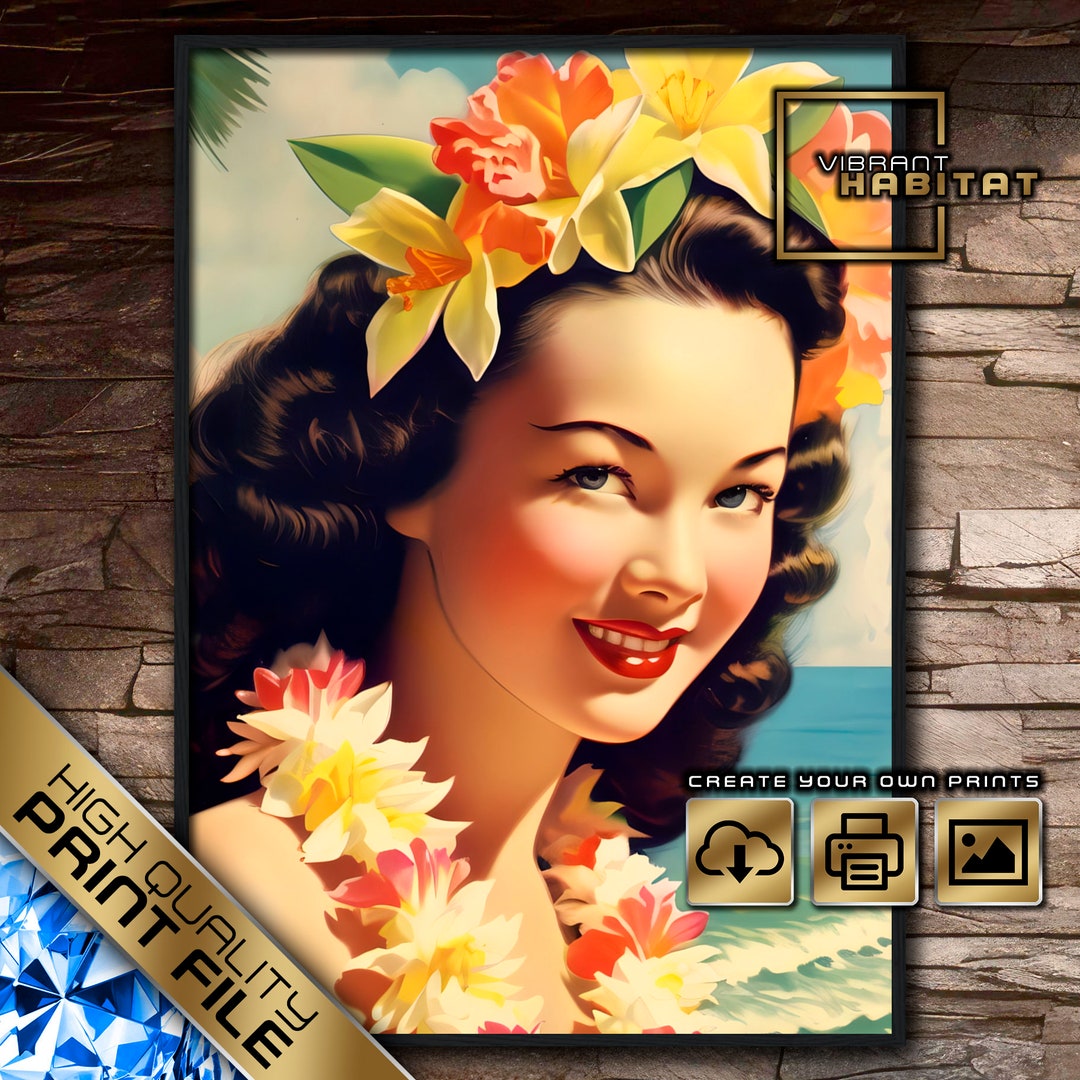 1940s Hula Girl Hawaii Poster, Hawaii Travel Poster, Hawaii Wall Art