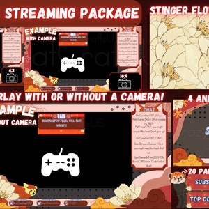 Red Panda Theme Animated Twitch Streaming Package | Cozy Red Pink Aesthetic Simple Fun Cool Cute Red Panda Animal Flower Pretty Easy To Use