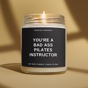 Bad Ass Pilates Instructor Candle, Pilates Instructor Gift, Birthday Gift for Her, Fitness Trainer Gift, Funny Pilates Gifts, Pilates Decor