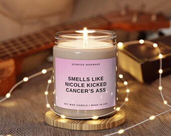 Personalized Cancer Warrior Candle, Cancer Survivor Gift, Gift for Cancer Patient, Breast Cancer Month, Funny Cancer Gift, Kick Cancers Ass