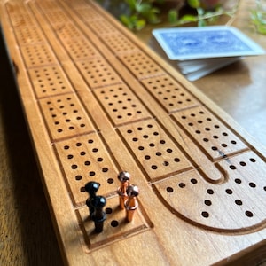 Cribbage Board | Cherry Wood | Cribbage Board with Peg Storage | Includes Playing Cards and Pegs | Unique Gift | Game Board | Handcrafted