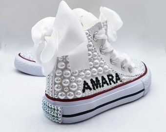 Bling Toddler Sneakers, Kids Pearl Sneakers, Kids Sneaker Bling, Baby Pearl Shoes , Kids Name Shoes, Birthday Shoes, Bling Kids Shoes