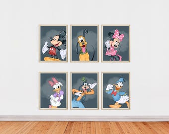 Mickey Mouse Wall Art Decor for Playroom Mickey Mouse Poster for Kids Printable Wall Art Nursery Prints with Mickey and Friends Art Prints