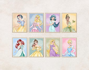 Princess Wall Art Decor for Playroom Art for Girl Room Wall Art Princess Nursery Wall Prints Princess Decor Adult Princess Art Party