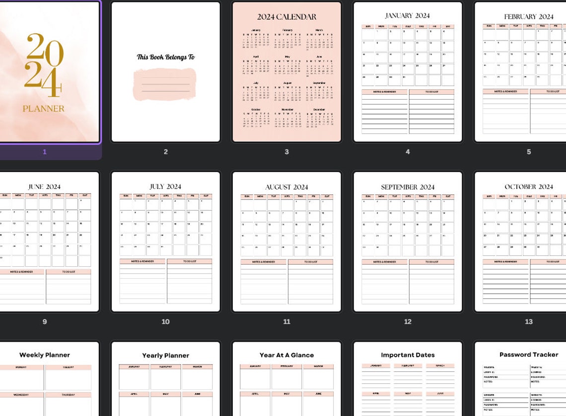 365 Days 2024 Digital and Printable Planner With Monthly Goal Tracking ...