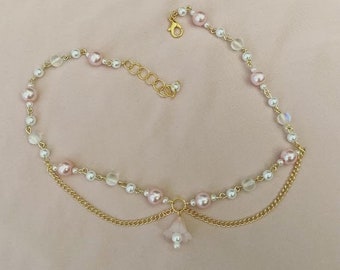 pearl and chain flower choker