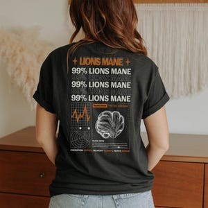 Löwen Mähnenpilz Shirt | Nootropisches Tee für Gehirn Boost, Funktionales Pilz Design mit Kaffee Vibes und Memory Clarity Chart Bprint 67