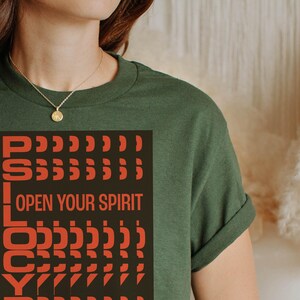 Mushroom Shirt | Psilocybe Open Your Spirit Tee, Magic Mushroom Graphic Typography, Psychedelic Statement Shirt for Conscious Explorers 236