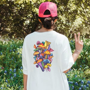 Psychedelic Mushroom Shirt, Trippy Fungi Art Tee, Vibrant Magic Mushroom T-Shirt, Festival Rave Aesthetic Bprint 229