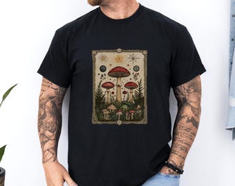 Mystic Tarot Mushroom Shirt | Vintage Fungi Art Tee, Botanical Inspired Tarot-Inspired T-Shirt, Enchanted Nature Witchcore Aesthetic 323