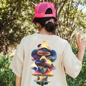 Trippy Mushroom Art-shirt | T-shirt met psychedelische schimmels, esthetiek neonpaddestoel, surrealistische festivalrave-outfit, kosmische mycologieontwerp 203