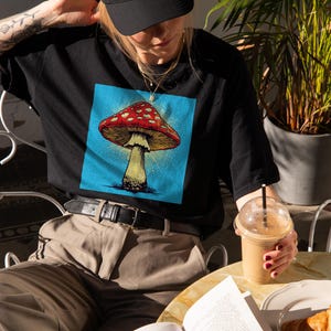 Magic Mushroom Shirt | Psychedelic Trippy Art Tee, Retro Fungi Graphic T-Shirt, Festival Rave Clothing, Aesthetic Hippie Fashion Outfit 60