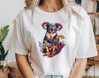 Koala / Stampa animale psichedelica / Maglietta grafica / Tema fungo / Regalo per lui / Regalo per lei / Colorato / Ispirato alla natura / Funghi