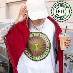 Trippy Mushroom Shirt | Psychedelic Tee Featuring Melty Mushroom and Bored of Reality Text, Mushroomcore Graphic for Permission to Drift 48