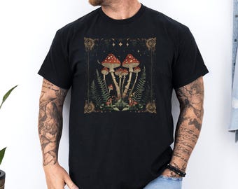 Vintage Mushroom Shirt | Enchanted Fungi Art Tee, Fairy Tale Mycology T-Shirt, Mystical Forest-Inspired Botanical Inspired Design Fprint 284
