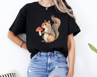 Maglietta Cottagecore Squirrel / Maglietta con grafica di animali carini / Stampa di pittura ad acquerello / Illustrazione vintage / Maglietta con animali / Natura / Unisex