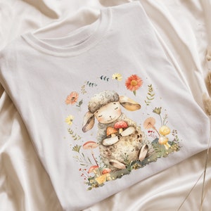 Cottage Core Sheep T-Shirt | Vintage Farmhouse Graphic | Retro Nature Gift for Enthusiasts | Fungi & Animal Illustration