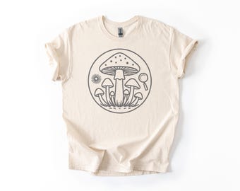 Chemise de dessin au trait champignon - T-shirt minimaliste en noyau forestier - Cadeau pour amateur de champignons Naturecore