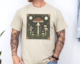 Mystisches Pilz-Shirt | Mondbeschienene Waldpilz-Kunst-T-Stück, Vintage Mykologie-T-Shirt, verzauberte Natur-inspiriertes botanisches inspiriertes Design 297