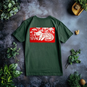 Katzen Linolschnitt Blockprint Shirt – Tier Art Linoldruck T-Shirt, Rustikaler Tierdruck T-Shirt, Pilz-Design, Volkskunst Kleidung