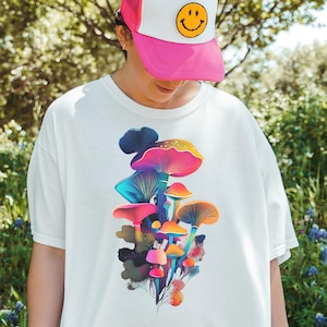 Psychedelic Mushroom Shirt | Neon Trippy Fungi Glow Tee, Vibrant Festival Rave Art, Psychedelic Aesthetic, Cosmic Mycology T-Shirt print 198