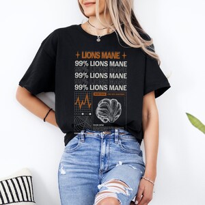 Löwen Mähnenpilz Shirt | Nootropisches Tee für Gehirn Boost, Funktionales Pilz Design, Kaffee Vibes und Memory Clarity Chart Fprint 67
