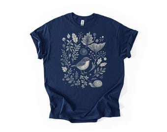 Waldsingvogel-Shirt - Vintage botanische Radierung - Waldnatur Geschenk