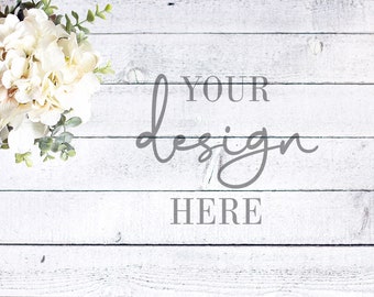 Rustic White Wood Mockup: Flat Lay Background (JPG Digital Download)