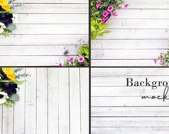 Styled white wood background mockup bundle, Digital wood backdrops, Add your design scene creator