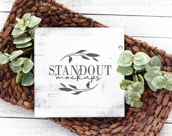Square White Wood Sign Mockup: Farmhouse Style (Digital Download)