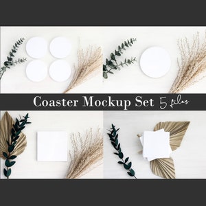 Ceramic Coaster Mockup Bundle: Sublimation Blanks, Flat Lay (Digital Files)