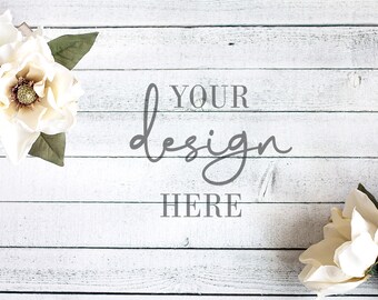White Wood Floor Mockup: Rustic Farmhouse Style (JPG Digital Graphic)