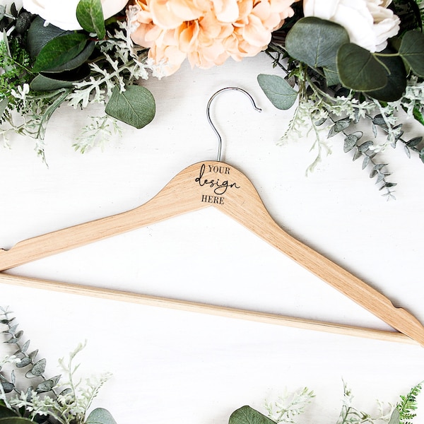 Clothes hanger mockup. Wooden coat hanger mock up for engraved wood products. Add your design