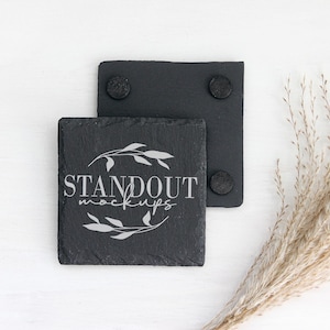 Square Slate Coaster Mockup: Boho Flat Lay Image (Digital Download)
