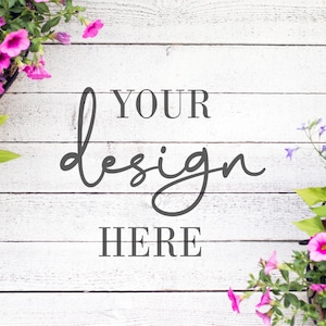 White Wood Floor Mockup: Summer Floral Flat Lay (Digital Download)