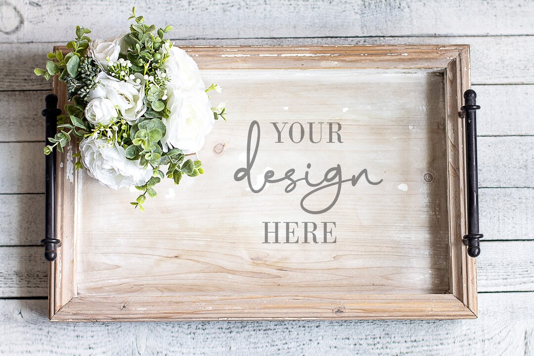 Styled Wood Serving Tray Mockup, Rustic Wood Mockup, Farmhouse Digital