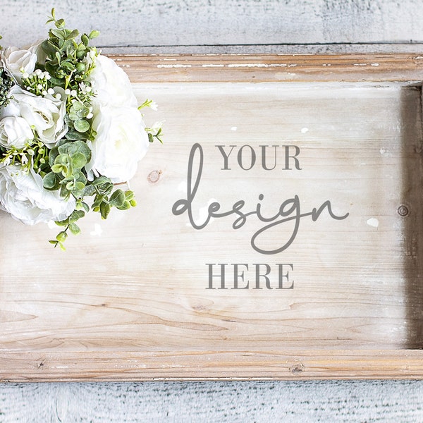 Styled wood serving tray mockup, Rustic wood mockup, Farmhouse digital mockup jpg image for products or svg designs